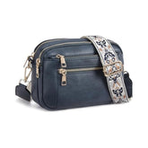 Triple-zipper Shoulder Bag With Floral Embroidered Straps - Swefashionstore