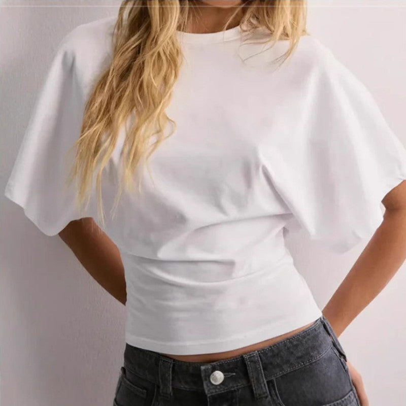 Summer Batwing Sleeve T-shirt, stylish loose-fit design in comfortable polyester, suitable for men.