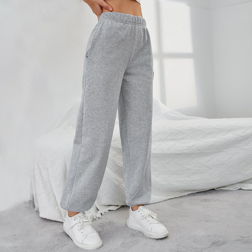 Simple Straight Casual Pants High Top Sports Fleece-lined Trousers - Swefashionstore
