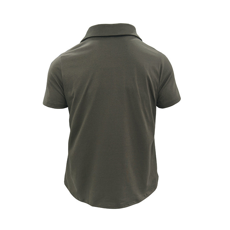 Polo Shirt With Pockets in Olive Green, Short Sleeve, Outdoor Fashion Style.
