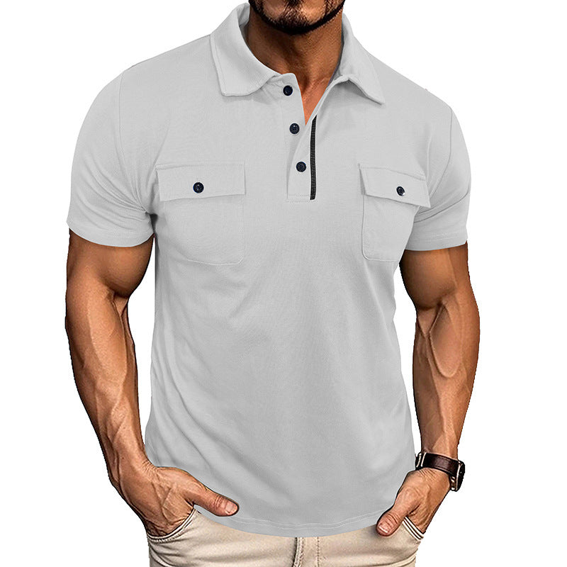 Polo Shirt with Pockets for Outdoor Fashion, short sleeves, cotton blend, stylish design.