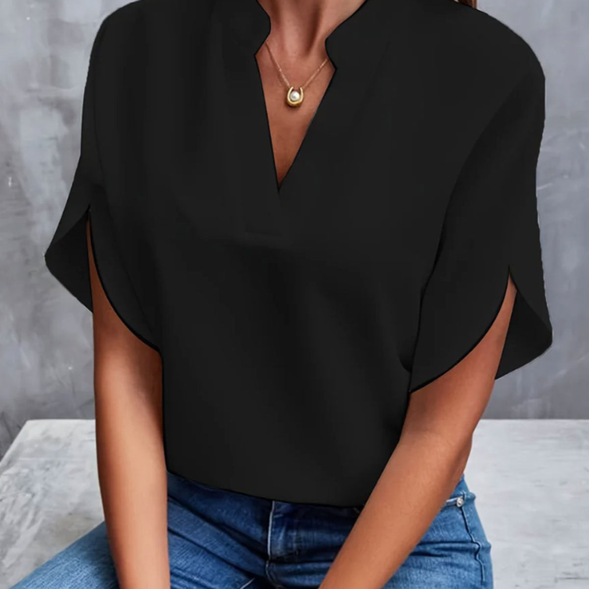 SUMMER Short-sleeved CHIFFON V-neck Shirt