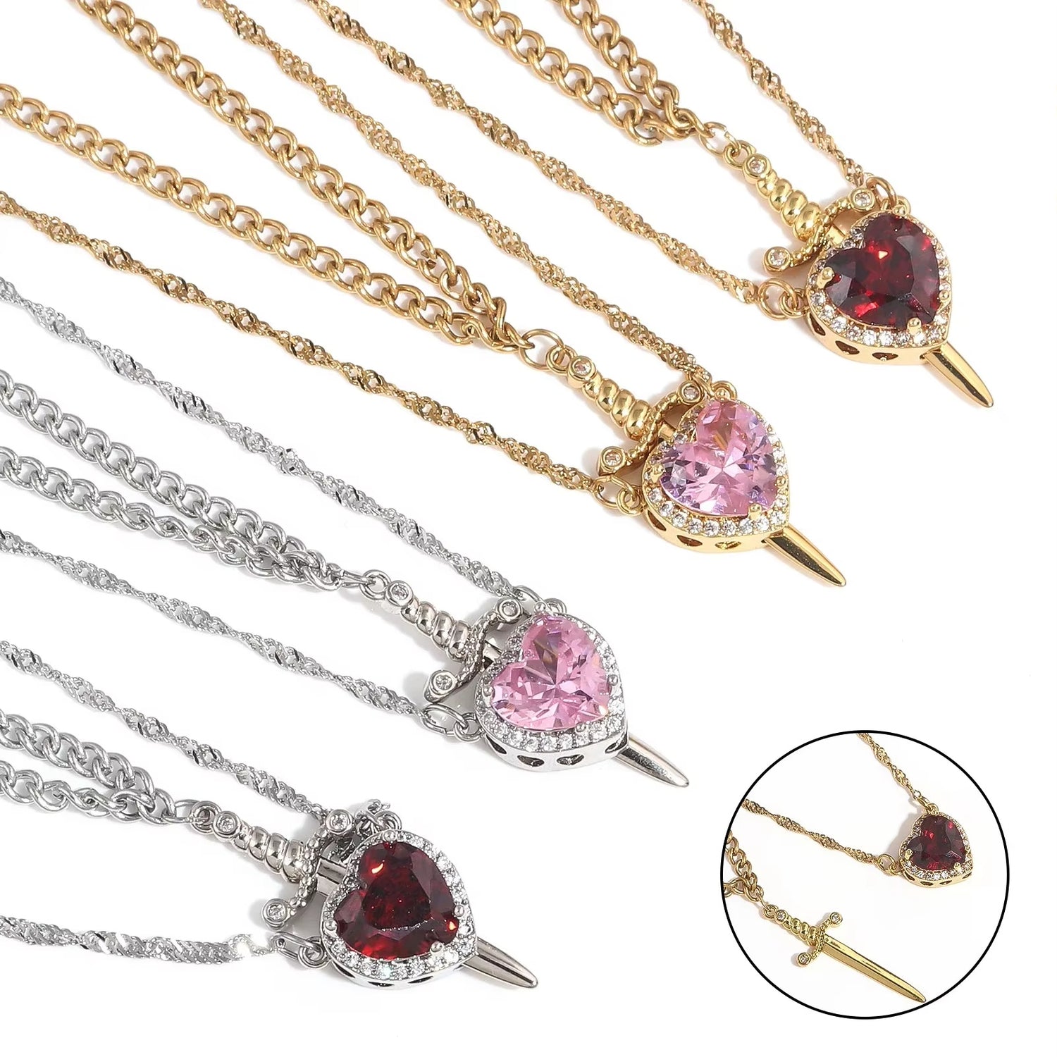 Heart And Sword Necklace Set - Swefashionstore