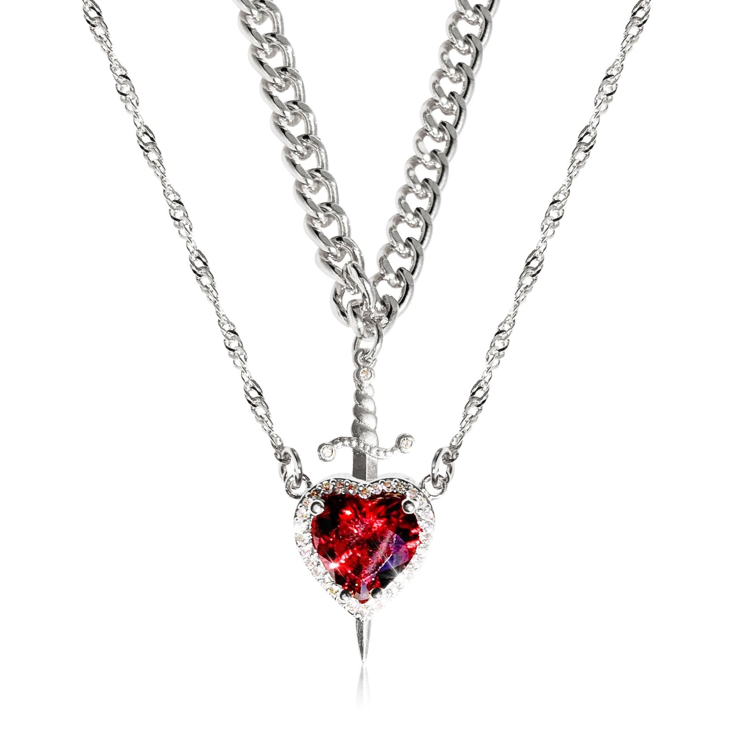 Heart And Sword Necklace Set - Swefashionstore