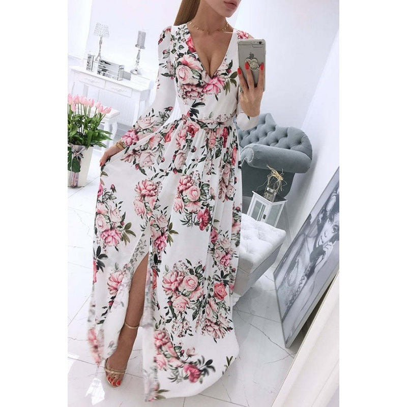 Long Sleeve Chiffon Printed BOHEMIAN Dress Women - Swefashionstore