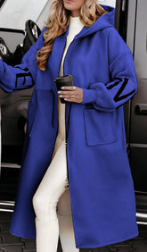 Hooded Windbreaker Long Jacket With Pockets And Drawstring Design Solid Color Knit-Sleeved Trench Coat For Women Clothing Fall Winter - Swefashionstore