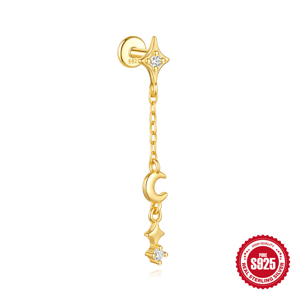 S925 Sterling Silver Moon Diamond Embedded Star Ear Rings - Swefashionstore