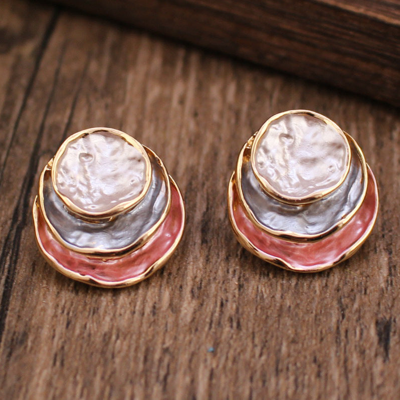 Ins Three-colored Painting Round Earrings Fashion Elegant Versatile Geometric Earrings For Women Jewelry - Swefashionstore