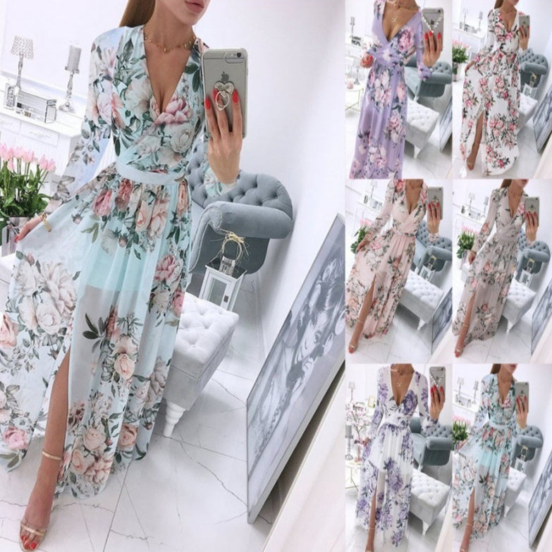 Long Sleeve Chiffon Printed BOHEMIAN Dress Women - Swefashionstore