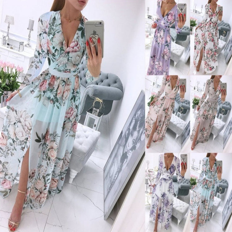 Long Sleeve Chiffon Printed BOHEMIAN Dress Women - Swefashionstore