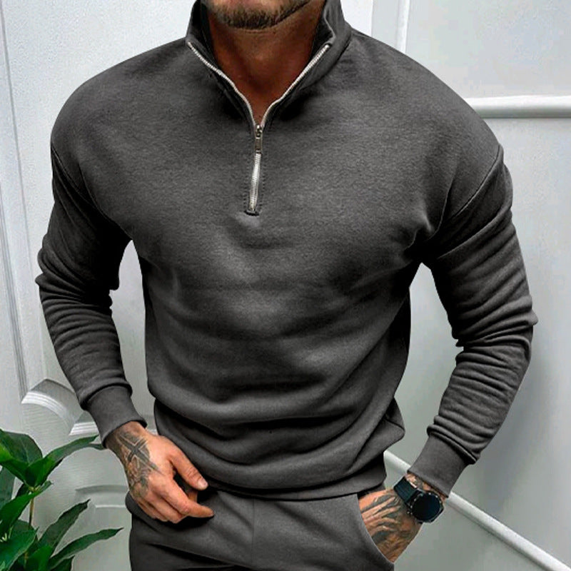 Solid Color Zipper Sweatshirt Men&
