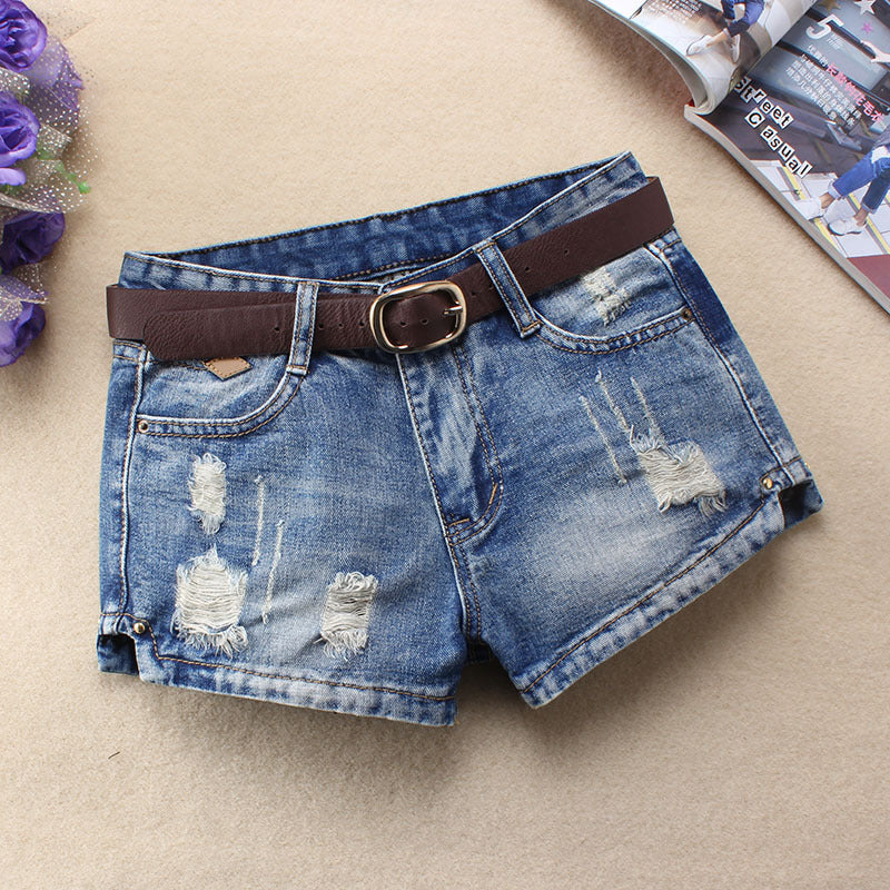 New Women Denim Shorts Mini Rivet Holes Jeans Low Waist