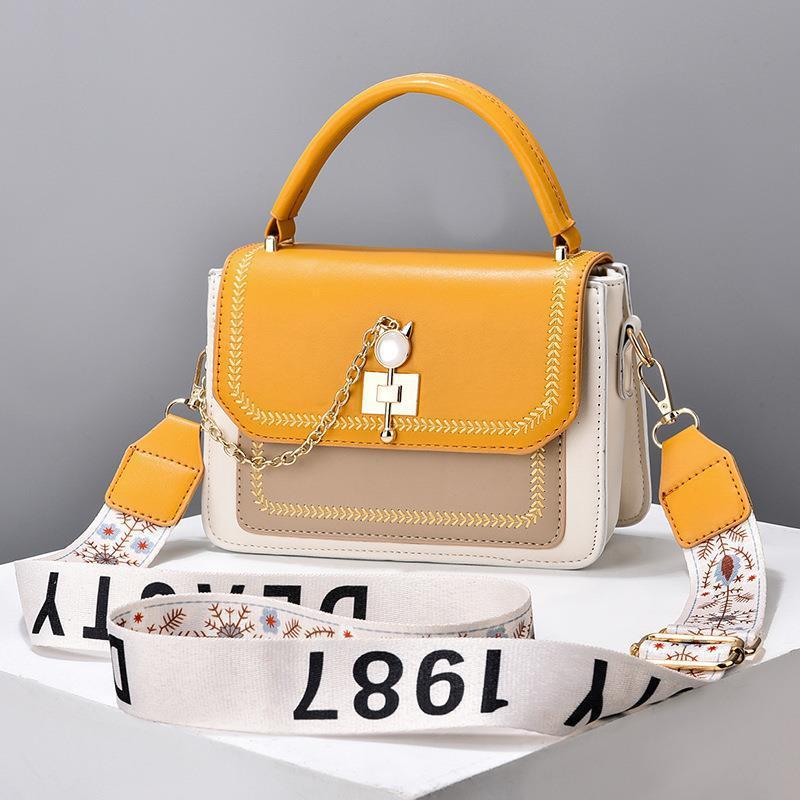 Wide Shoulder Strap Embroidery Thread Contrast Color Large Capacity Shoulder Bag - Swefashionstore
