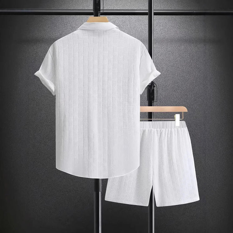 Summer Jacquard Black And White Solid Color Suit - Swefashionstore