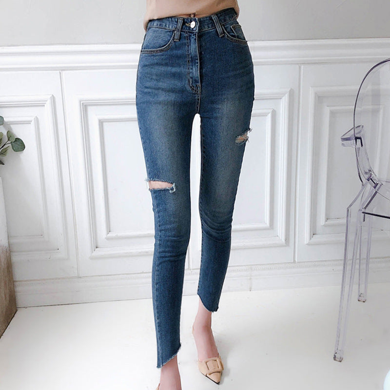 Temperament Ripped Trousers Pencil Skinny Low-Waist Jeans - Swefashionstore