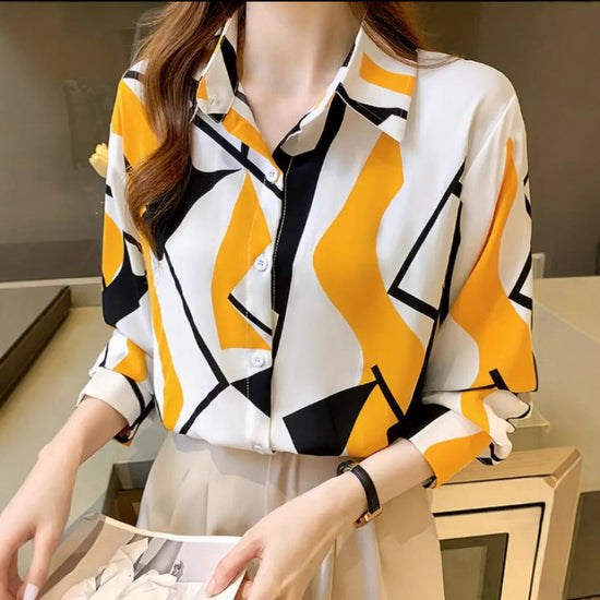 Fashion Casual Shirt Digital Printing Lapel Long Sleeve Shirt - Swefashionstore