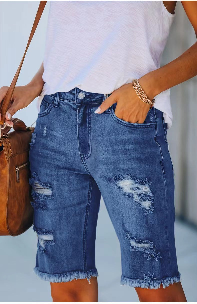 Summer Mid-waist Slim-Fit Cropped Pants Jeans For Women