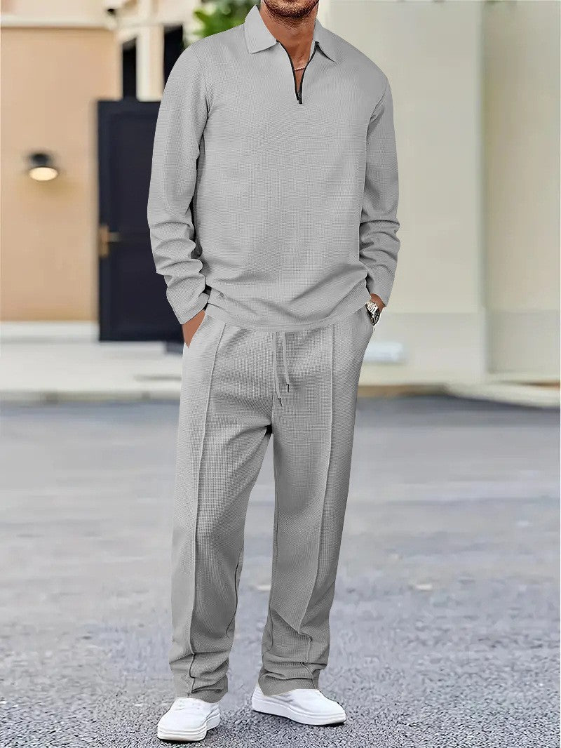 Lapel Long-sleeve Zipper Trousers Casual Suit - Swefashionstore