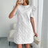 LADIES Puff Sleeve Texture Jacquard Round Neck RETRO Dress - Swefashionstore