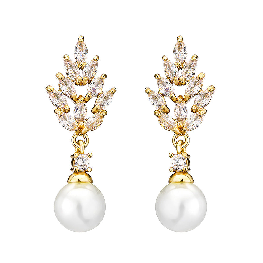 Stylish And Simple Personality Micro Inlaid Zircon Pearl Earrings - Swefashionstore