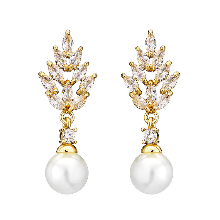 Stylish And Simple Personality Micro Inlaid Zircon Pearl Earrings - Swefashionstore