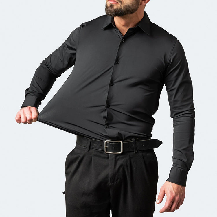 Solid Long Sleeve Shirt Fashion Slim Lapel Button Office Business Shirt Men&