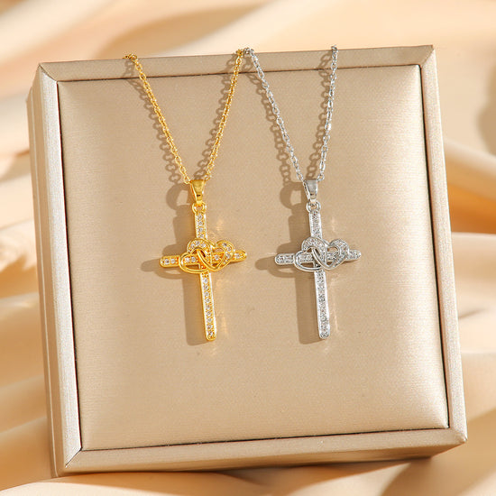 Cross Double Ring Love Heart Necklace - Swefashionstore
