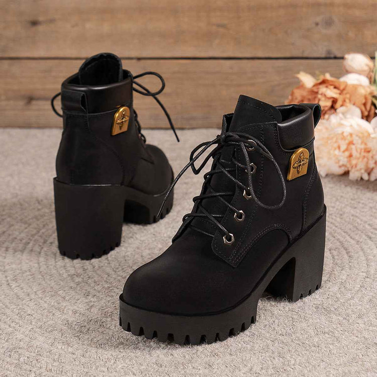 Chunky Heel Plus Size Martin Boots - Thick Bottom Fashion All-Match Plus Size Chunky Heel Boots