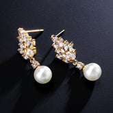Stylish And Simple Personality Micro Inlaid Zircon Pearl Earrings - Swefashionstore