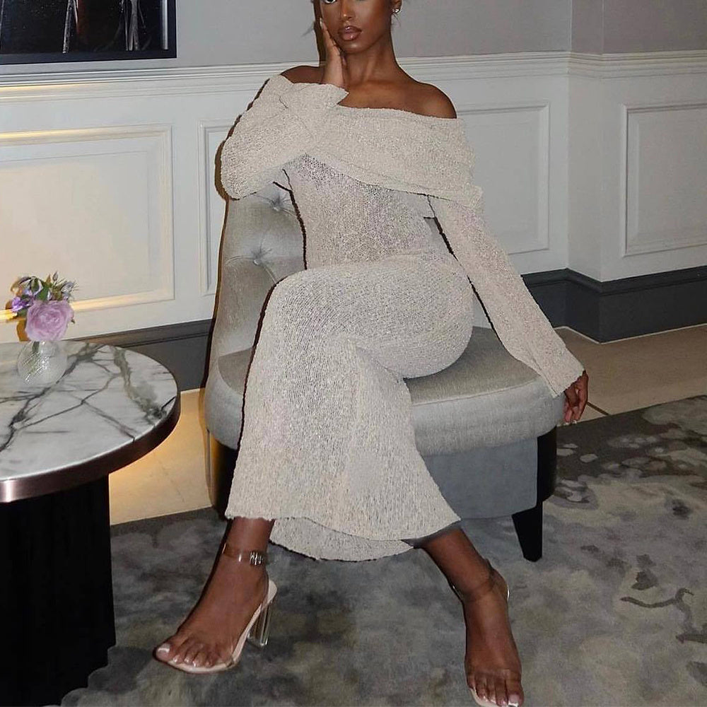 New One-shoulder Knitted Long-sleeved Dress - Swefashionstore