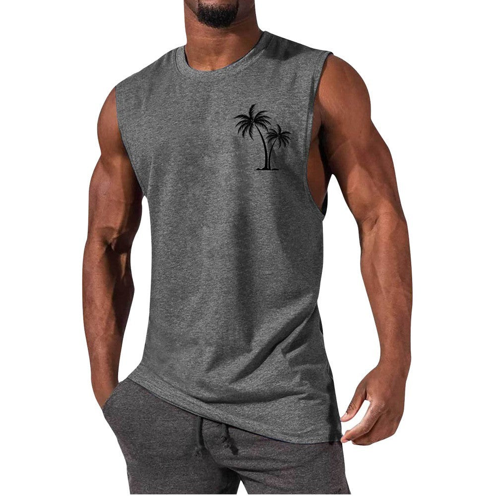 BEST SELLER Coconut Tree Embroidery Vest Summer Beach Tshirt