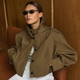 Khaki Lapel Simple Single-breasted Coat - Swefashionstore