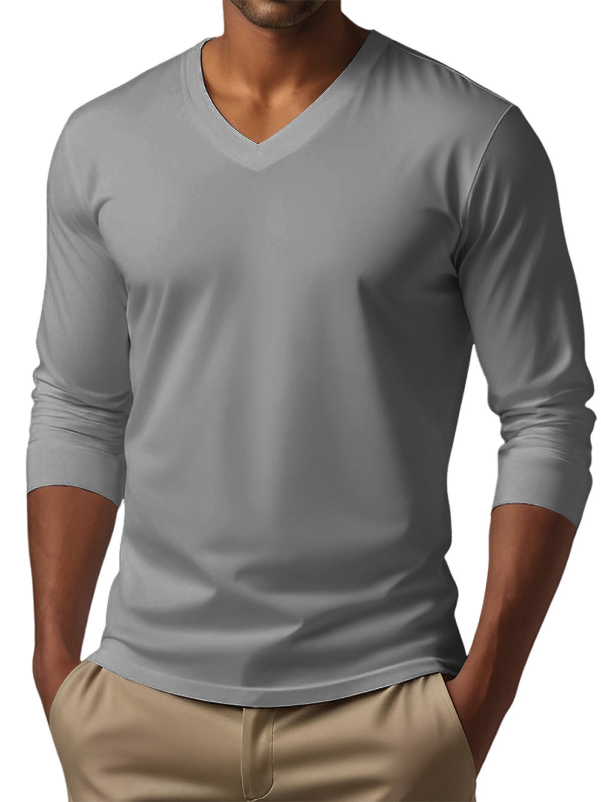 Men's versatile long sleeve pullover in gray polyester fabric.
