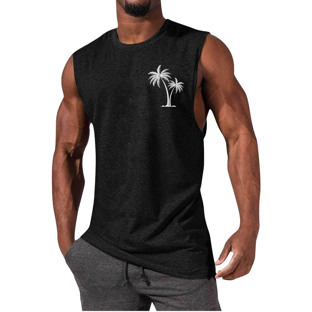BEST SELLER Coconut Tree Embroidery Vest Summer Beach Tshirt