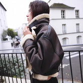 Wear Fur Integrated Lapel Thickening Warm Double-sided Casual Short Jacket Coat - Swefashionstore