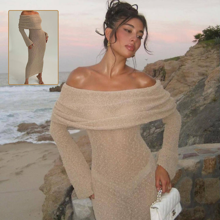 New One-shoulder Knitted Long-sleeved Dress - Swefashionstore