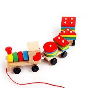 WOODEN Train Three-section TRACTOR Puzzle Educational Toys