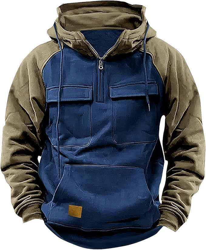 Fall Winter Retro Cargo Hoodies Men&