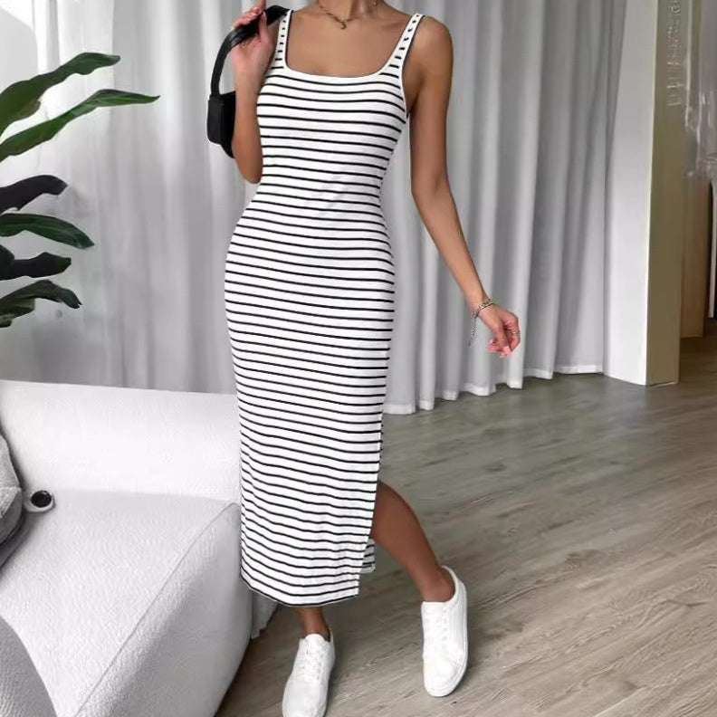 Women's Fashion Sleeveless Knitted Striped Dress