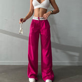 Knitted High Waist Contrast Color Loose Trousers - Swefashionstore