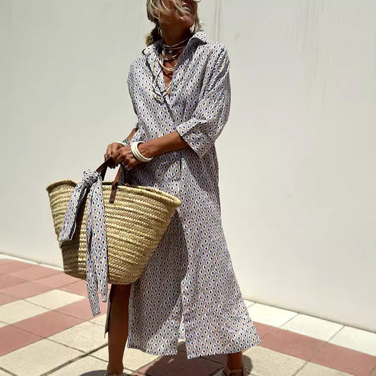 Striped Shirt Dress With Belt Fashion Half-sleeved For Women - Swefashionstore
