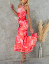 Flowers Print One-shoulder Dress Womens Clothing - Swefashionstore