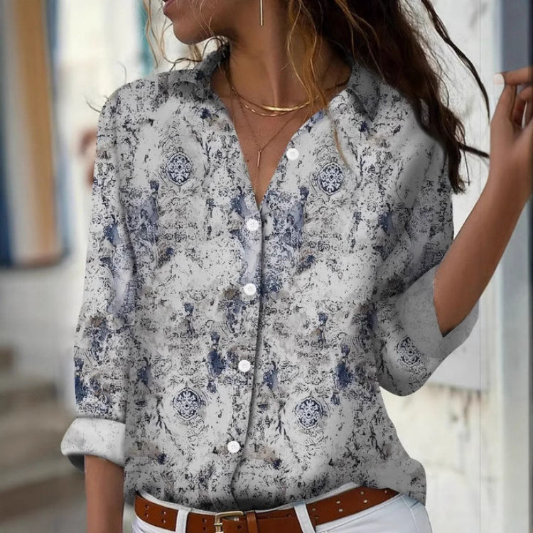 Fashion Casual Shirt Digital Printing Lapel Long Sleeve Shirt - Swefashionstore