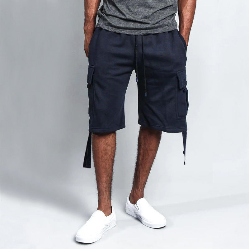 Men's CASUAL Five-point OVERALLS Multi-pocket Loose Straight Shorts