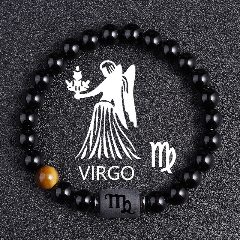 Armband aus schwarzem Glas mit Tigerauge der zwölf Sternbilder