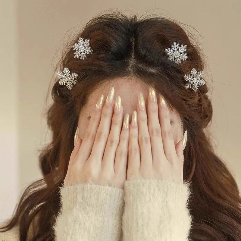 Cyrstal Snowflake Pearl Hair Clip Winter Girls Small Sweet Bobby Pins Women Fashion Retro Flower Hairside Headwear Accessories Hair Jewelry - Swefashionstore