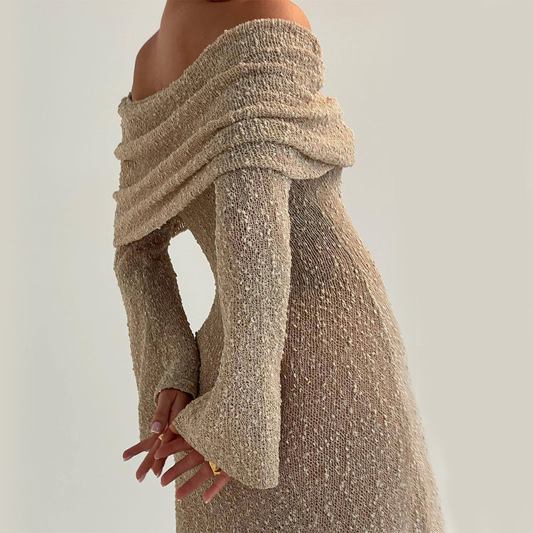 New One-shoulder Knitted Long-sleeved Dress - Swefashionstore