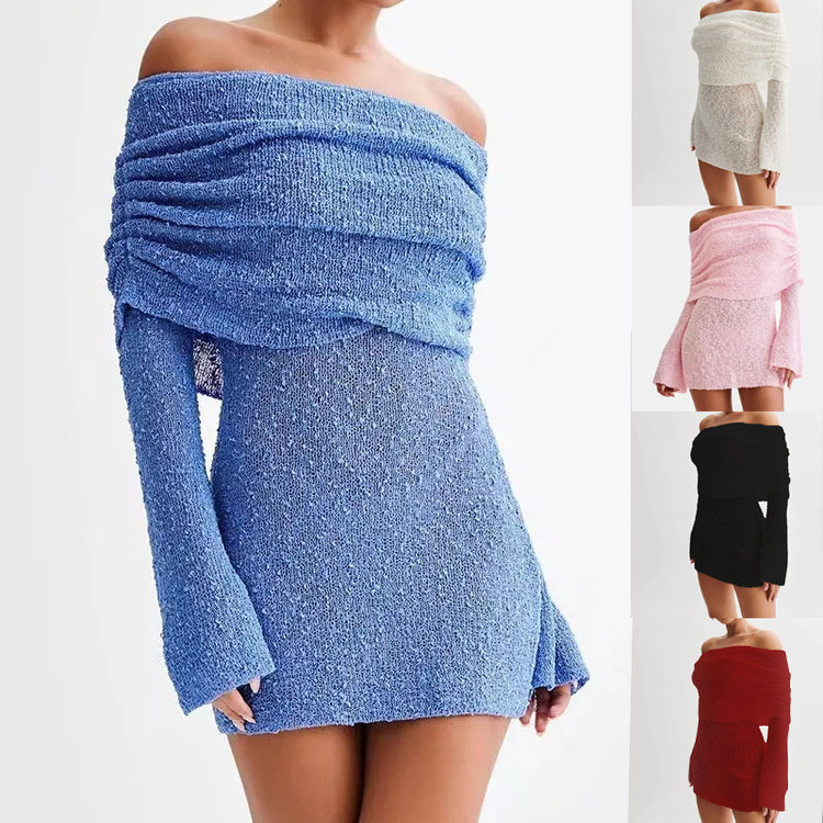 New Summer Knitted Dress Elegant Stylish Mini Neck Dress - Swefashionstore