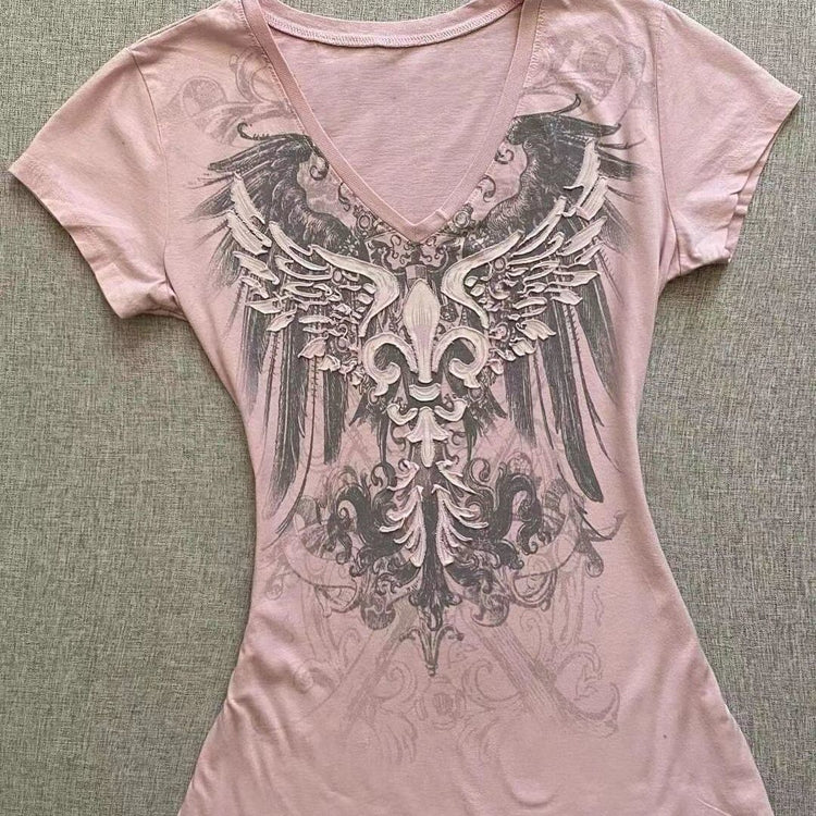 American Retro V-neck Short Sleeve - Swefashionstore