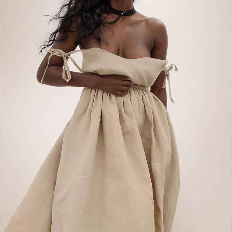 Summer V-neck Dress - High Waist Long Dress for Effortless Style - Swefashionstore